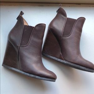 Coach Farrah brown leather wedge booties
